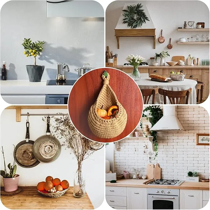 New KINBOM Jute Hanging Basket, Boho Fruit and Vegetable Baskets Decorative Hanging Basket for Bathroom, Kitchen and Bedroom (XL, 34 x 24 x 12.5 cm/13.4 x 9.4 x 4.9 inch)