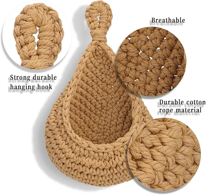 New KINBOM Jute Hanging Basket, Boho Fruit and Vegetable Baskets Decorative Hanging Basket for Bathroom, Kitchen and Bedroom (XL, 34 x 24 x 12.5 cm/13.4 x 9.4 x 4.9 inch)