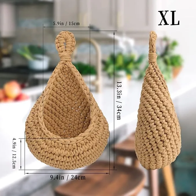 New KINBOM Jute Hanging Basket, Boho Fruit and Vegetable Baskets Decorative Hanging Basket for Bathroom, Kitchen and Bedroom (XL, 34 x 24 x 12.5 cm/13.4 x 9.4 x 4.9 inch)