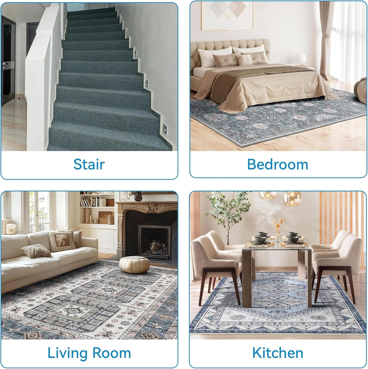 NEW Mcadore 4 Pack Rug Gripper Pads, Reusable and Washable Rug Gripper for Area Rugs