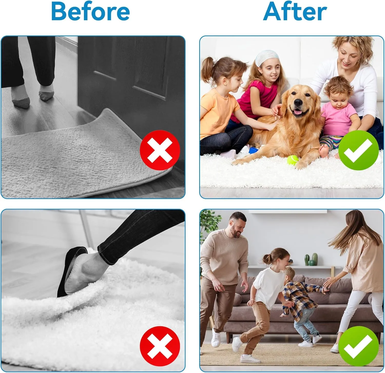 NEW Mcadore 4 Pack Rug Gripper Pads, Reusable and Washable Rug Gripper for Area Rugs