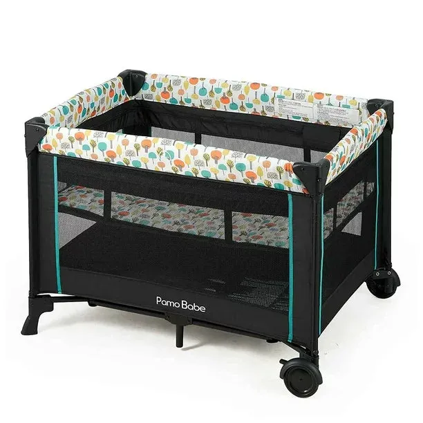 NEW Pamo Babe Bassinet Nursery Center Play Yard Crib w/ Changing Table, Grey & Blue, Retails $279 