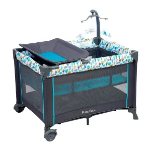 NEW Pamo Babe Bassinet Nursery Center Play Yard Crib w/ Changing Table, Grey & Blue, Retails $279 