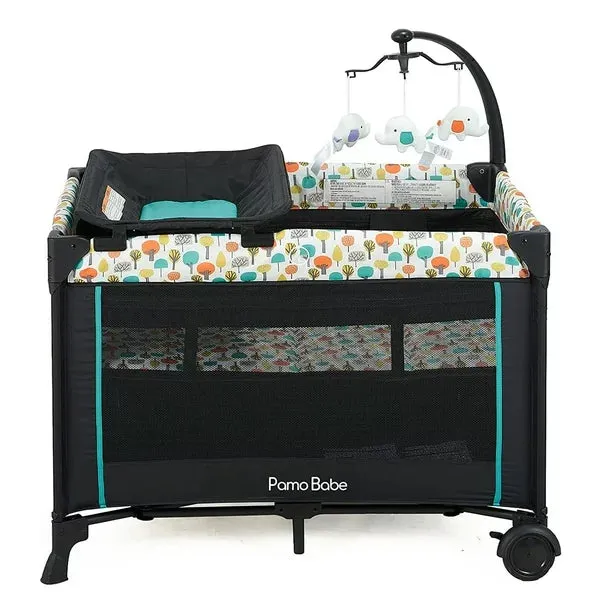 NEW Pamo Babe Bassinet Nursery Center Play Yard Crib w/ Changing Table, Grey & Blue, Retails $279 