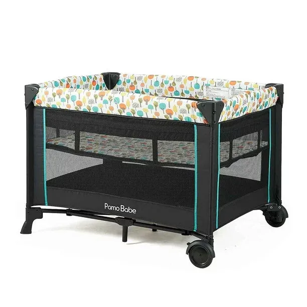 NEW Pamo Babe Bassinet Nursery Center Play Yard Crib w/ Changing Table, Grey & Blue, Retails $279 