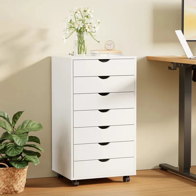 NEW Retails $410 Fully Assembled Ayani 18.8"W 7-Drawer Mobile Makeup Storage File Cabinet, White