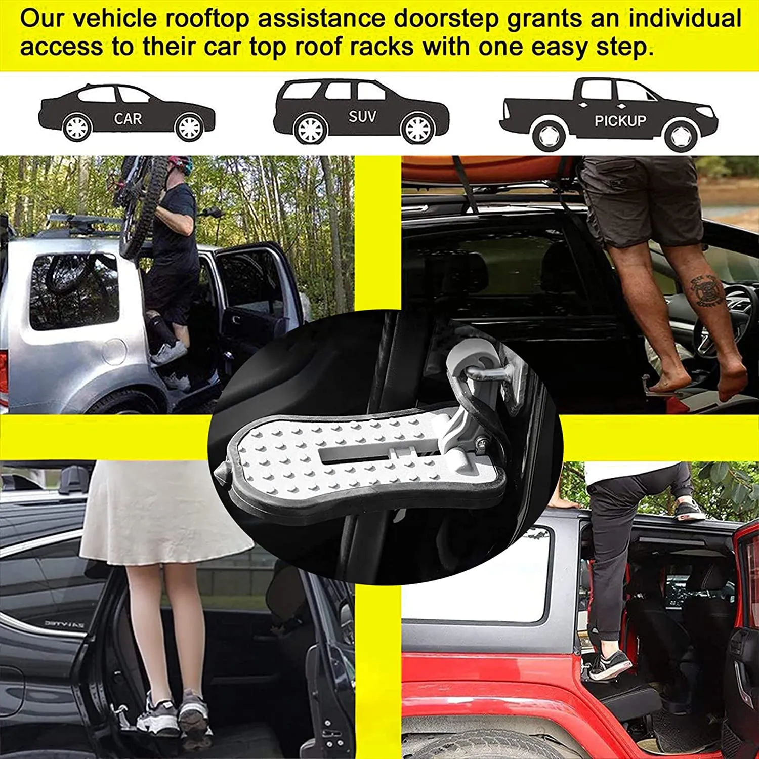 New Vehicle Doorstep Multi-tool, Folding Ladder U Shaped Hook Pedal Foot Pegs Side Step, Allows Easy Access to Rooftop with Safety