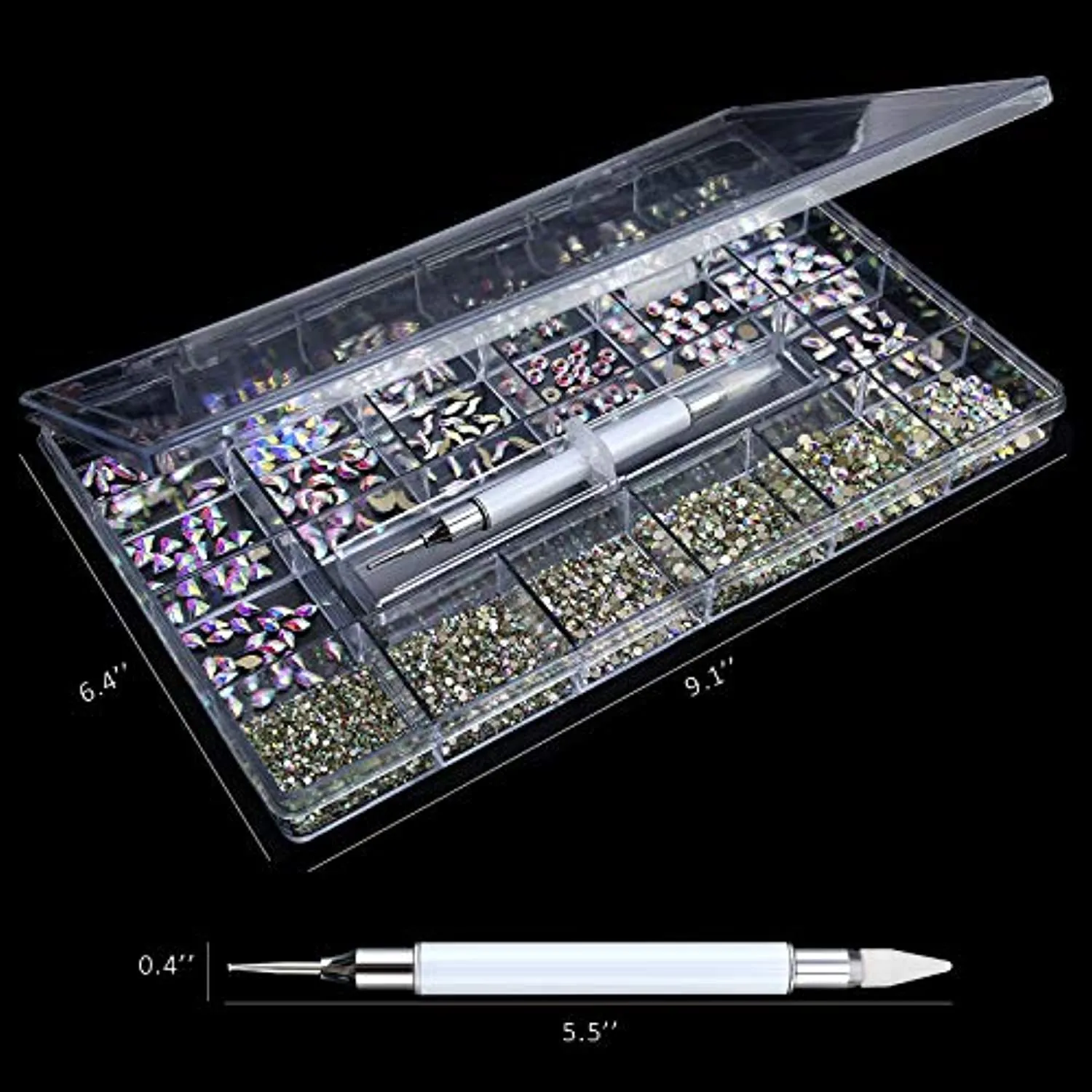 Nibiru Nail Rhinestones Kit, 3830pcs Multi Shapes Glass Crystal AB Rhinestones for Nail Decoration Mix Size Flatback Nail Jewels with Professional Wax Pen, Packaged in Diamond Storage Box (crystal ab)