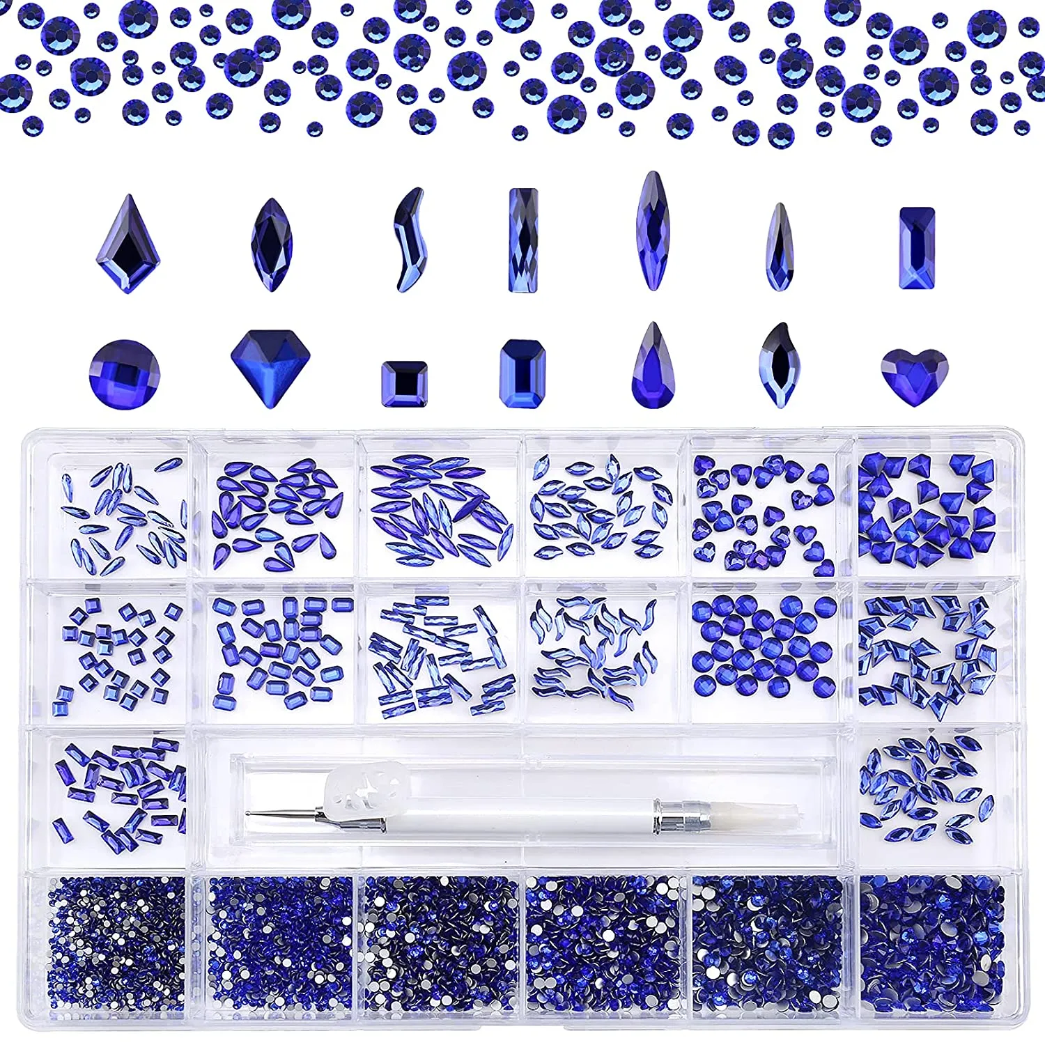 Nibiru Nail Rhinestones Kit, 3830pcs Multi Shapes Glass Crystal AB Rhinestones for Nail Decoration Mix Size Flatback Nail Jewels with Professional Wax Pen, Packaged in Diamond Storage Box (crystal ab)