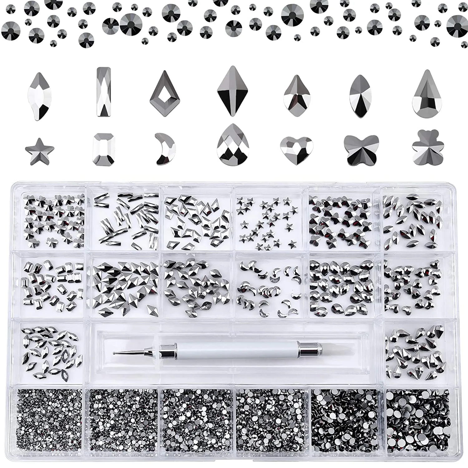 Nibiru Nail Rhinestones Kit, 3830pcs Multi Shapes Glass Crystal AB Rhinestones for Nail Decoration Mix Size Flatback Nail Jewels with Professional Wax Pen, Packaged in Diamond Storage Box (crystal ab)