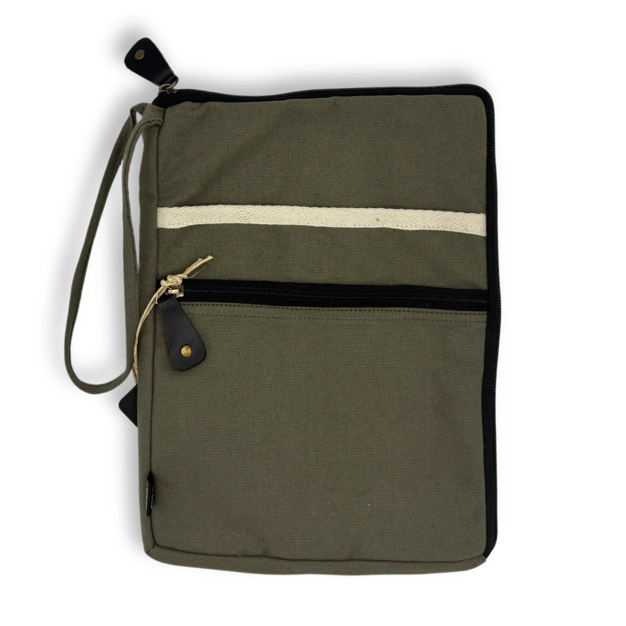 Olive Canvas Travel Laptop Pouch with Quick Access Design and Extra Storage