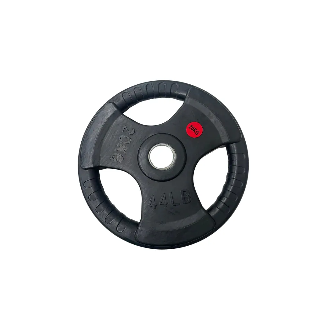 Olympic Rubber Coated Tri Grip Plate & Barbell Package | 80kg