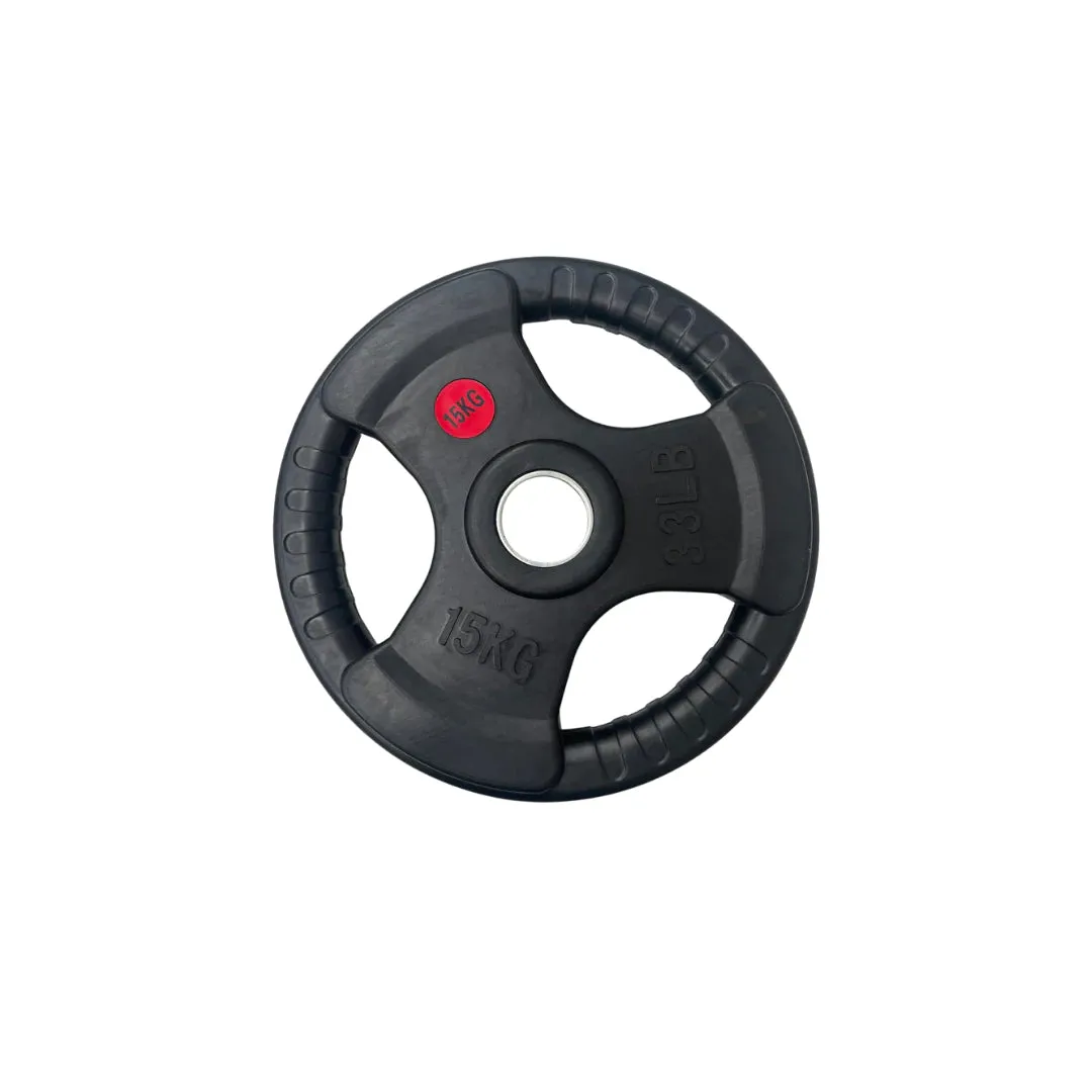 Olympic Rubber Coated Tri Grip Plate & Barbell Package | 80kg