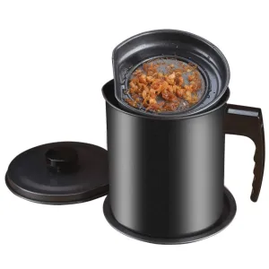 Ourokhome Bacon Grease Container with Strainer- 1.3L Black Kitchen Can for Used Cooking Oil, Fat, Frying Oil