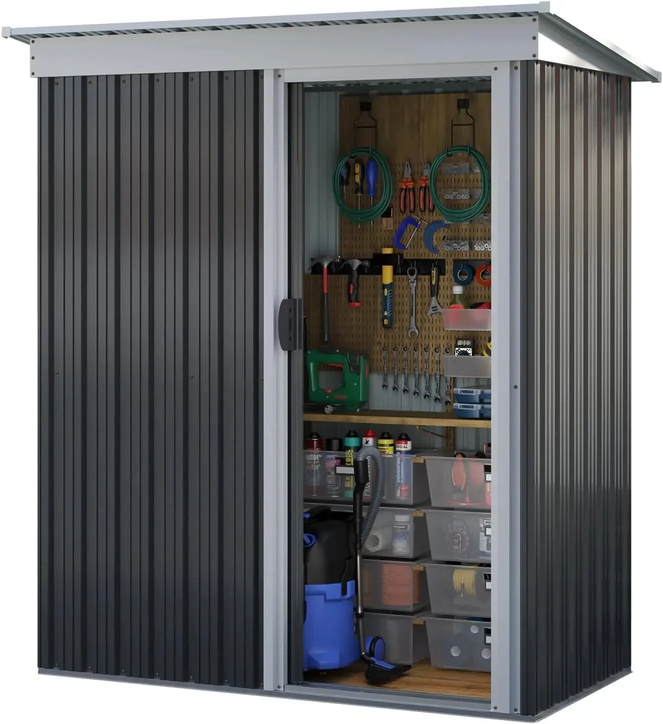 Outdoor Storage Shed, 8.1 x 5.3 FT, Garbage Can,Outdoor Metal Shed for Tool,Garden,Bike, Brown(Floor Frame)