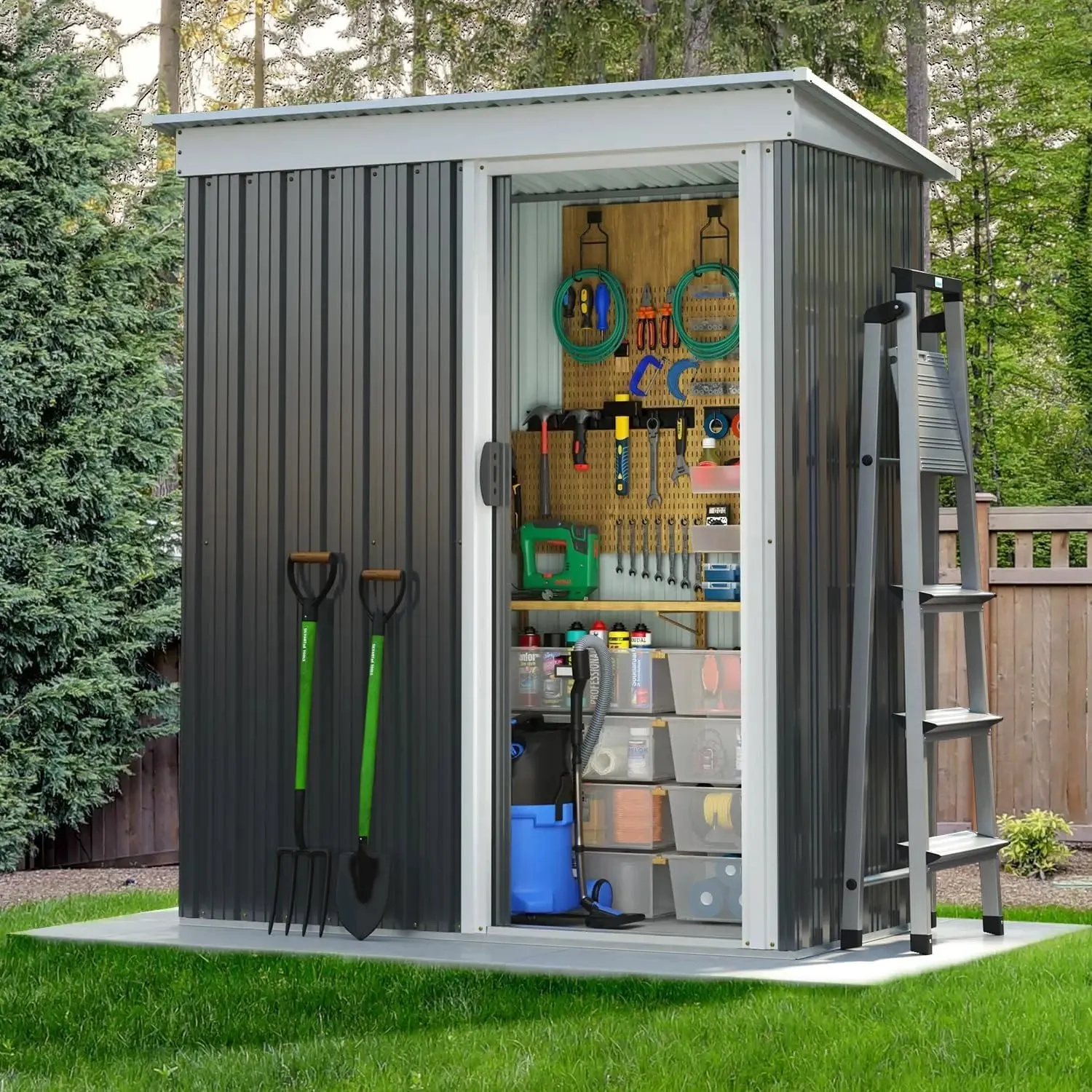 Outdoor Storage Shed, 8.1 x 5.3 FT, Garbage Can,Outdoor Metal Shed for Tool,Garden,Bike, Brown(Floor Frame)