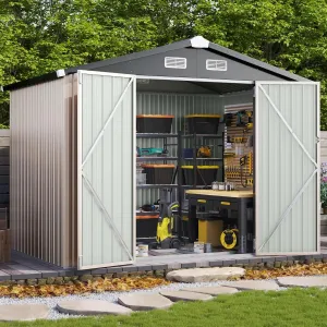 Outdoor Storage Shed, 8.1 x 5.3 FT, Garbage Can,Outdoor Metal Shed for Tool,Garden,Bike, Brown(Floor Frame)