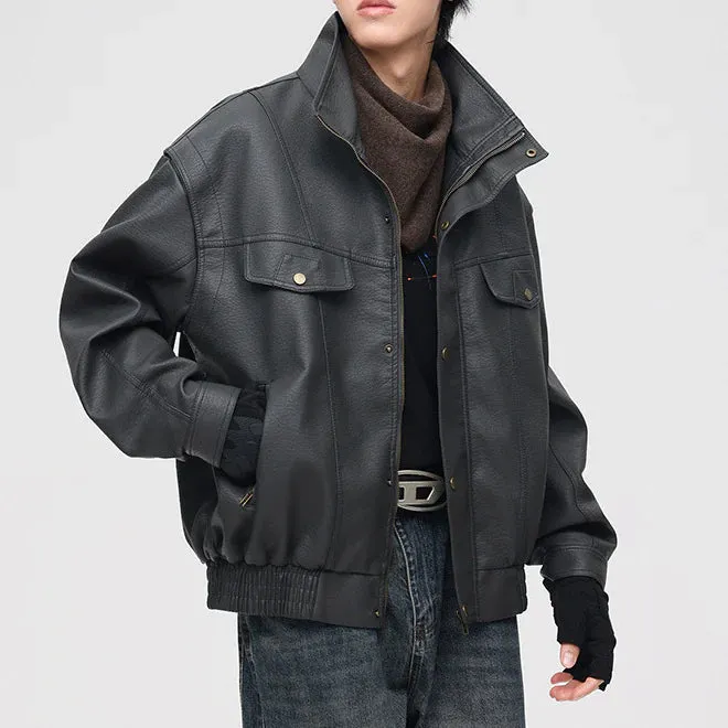 Oversized Faux Leather Bomber