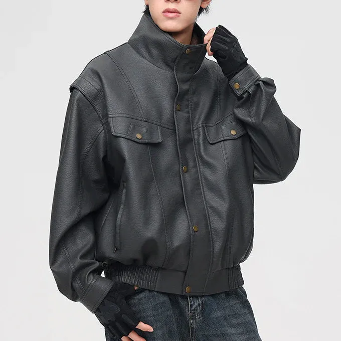 Oversized Faux Leather Bomber