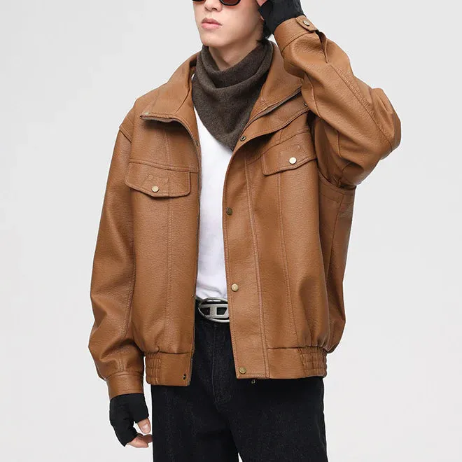 Oversized Faux Leather Bomber