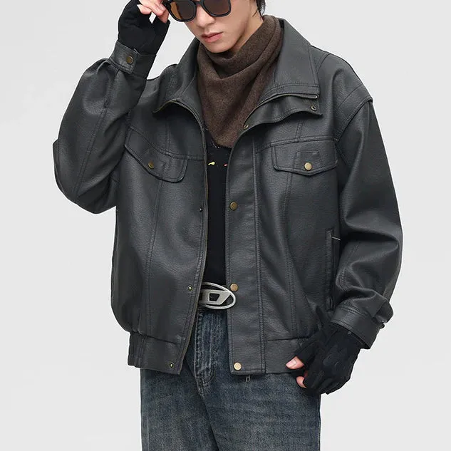 Oversized Faux Leather Bomber