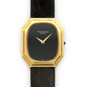 Patek Philippe Yellow Gold Onyx Dial Strap Watch Ref. 3729