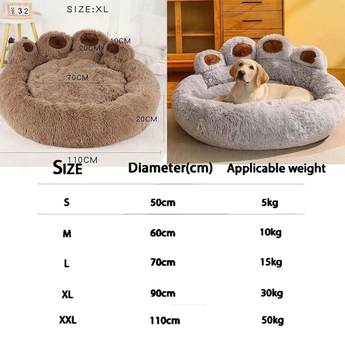 Paw Shaped Pet Bed, Soothing Paw Dog Bed, Bear Paws Dog Bed, Cute Bear Paw Shape Dog Bed, Dog Bed Cat Pet Sofa Cute Bear Paw Shape Comfortable Cozy (M,Brown)