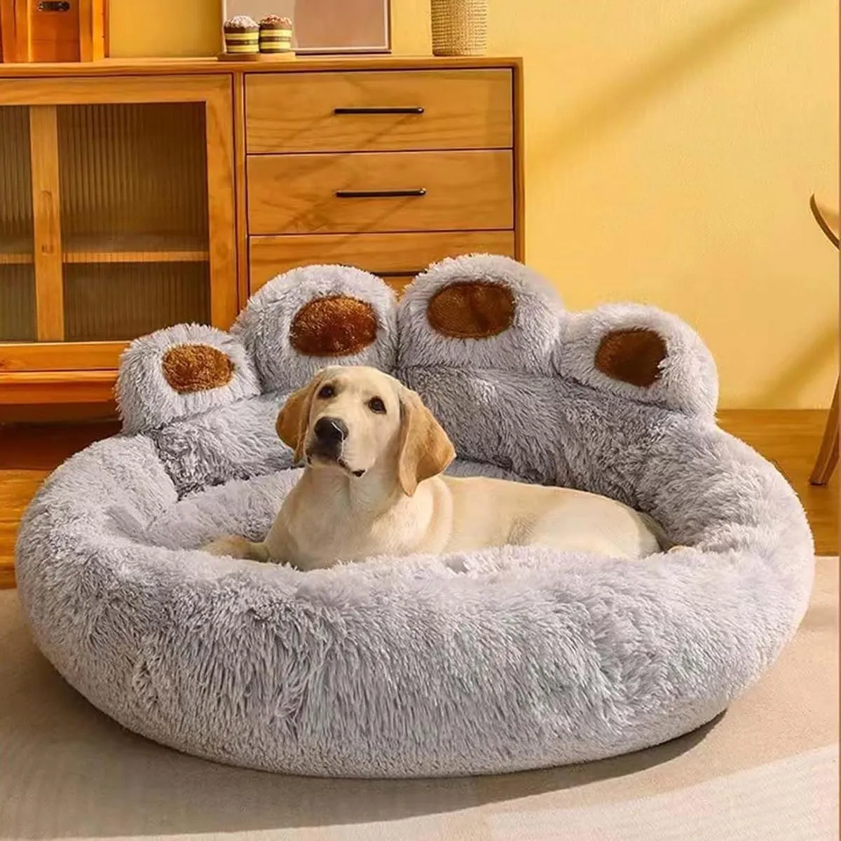 Paw Shaped Pet Bed, Soothing Paw Dog Bed, Bear Paws Dog Bed, Cute Bear Paw Shape Dog Bed, Dog Bed Cat Pet Sofa Cute Bear Paw Shape Comfortable Cozy (M,Brown)