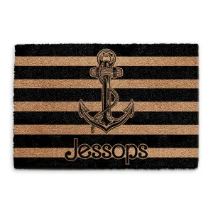 Personalised Doormat - Striped Anchor and Name