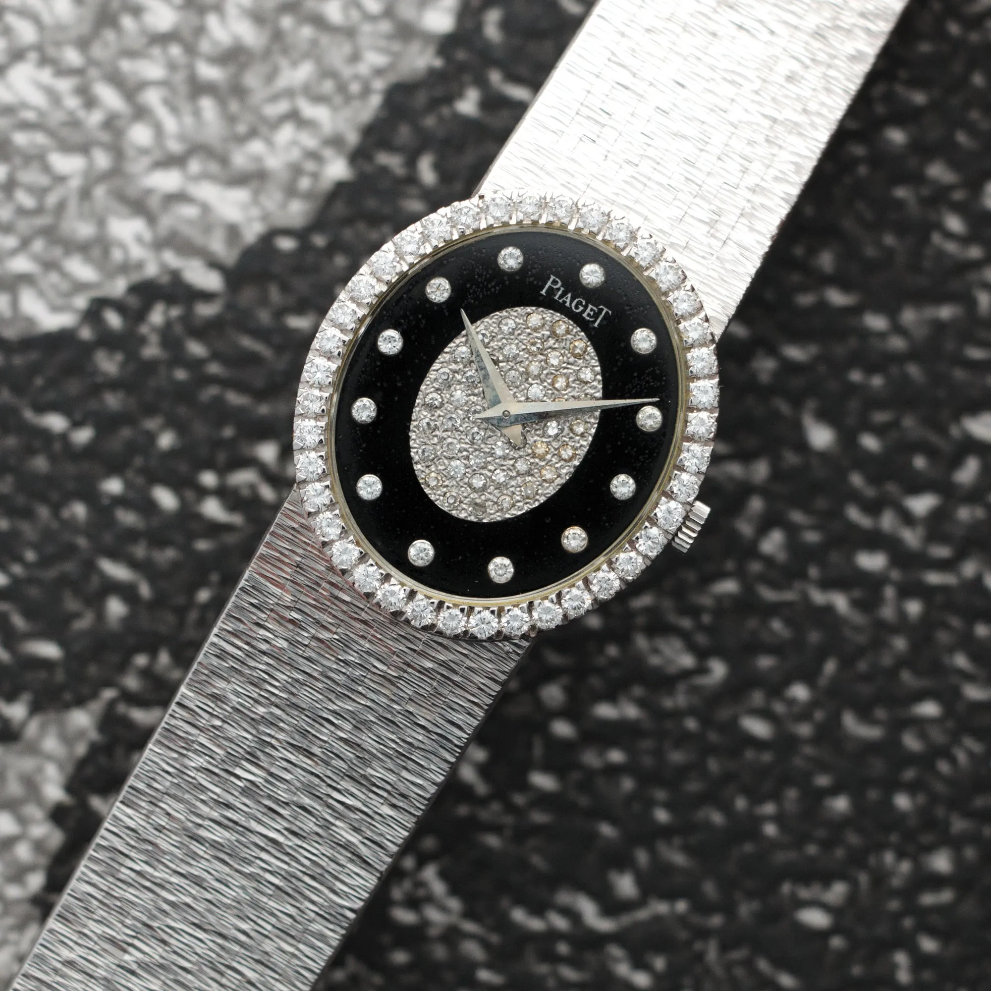 Piaget White Gold Diamond & Onyx Watch, 1970s