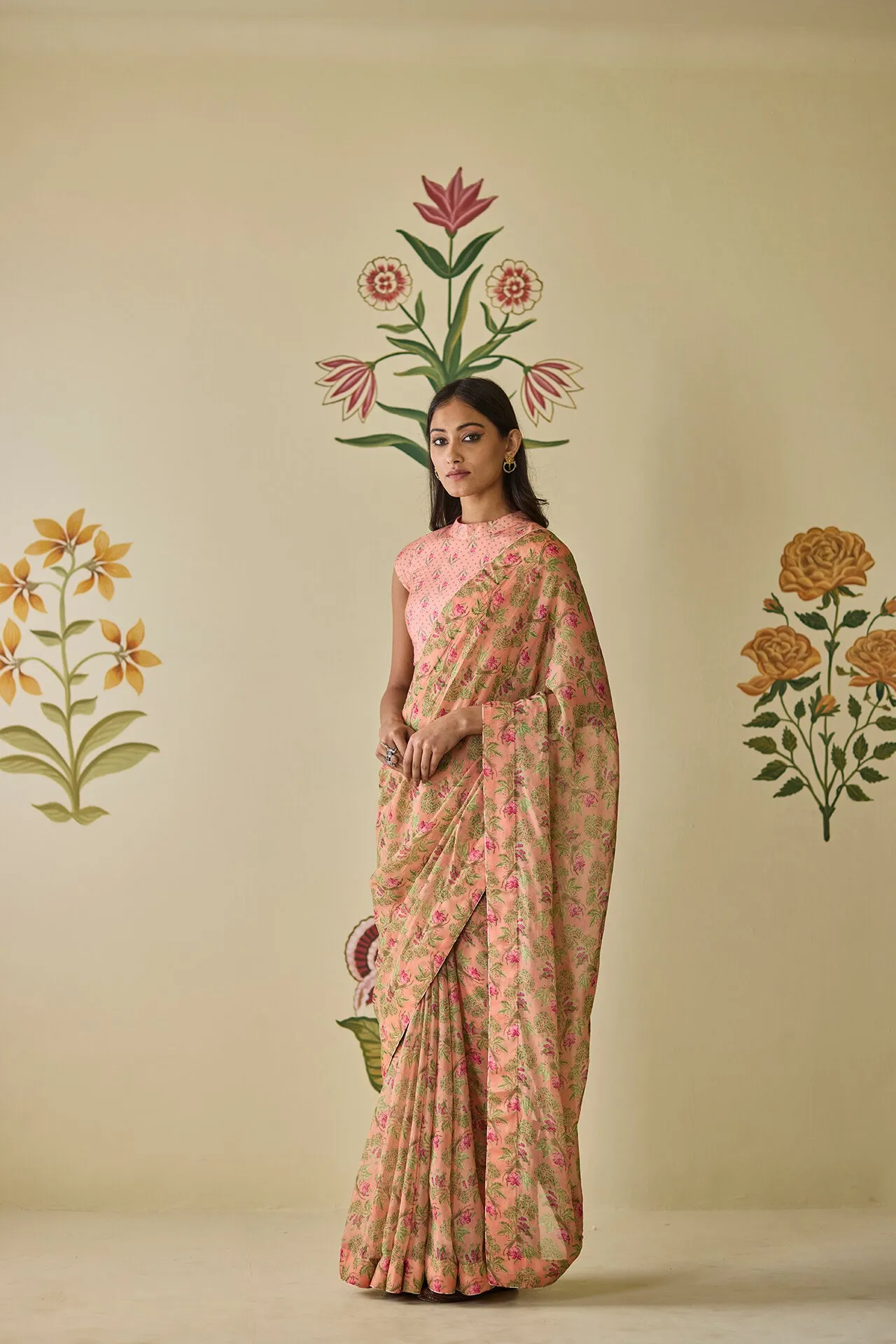 Pink Floral Saree
