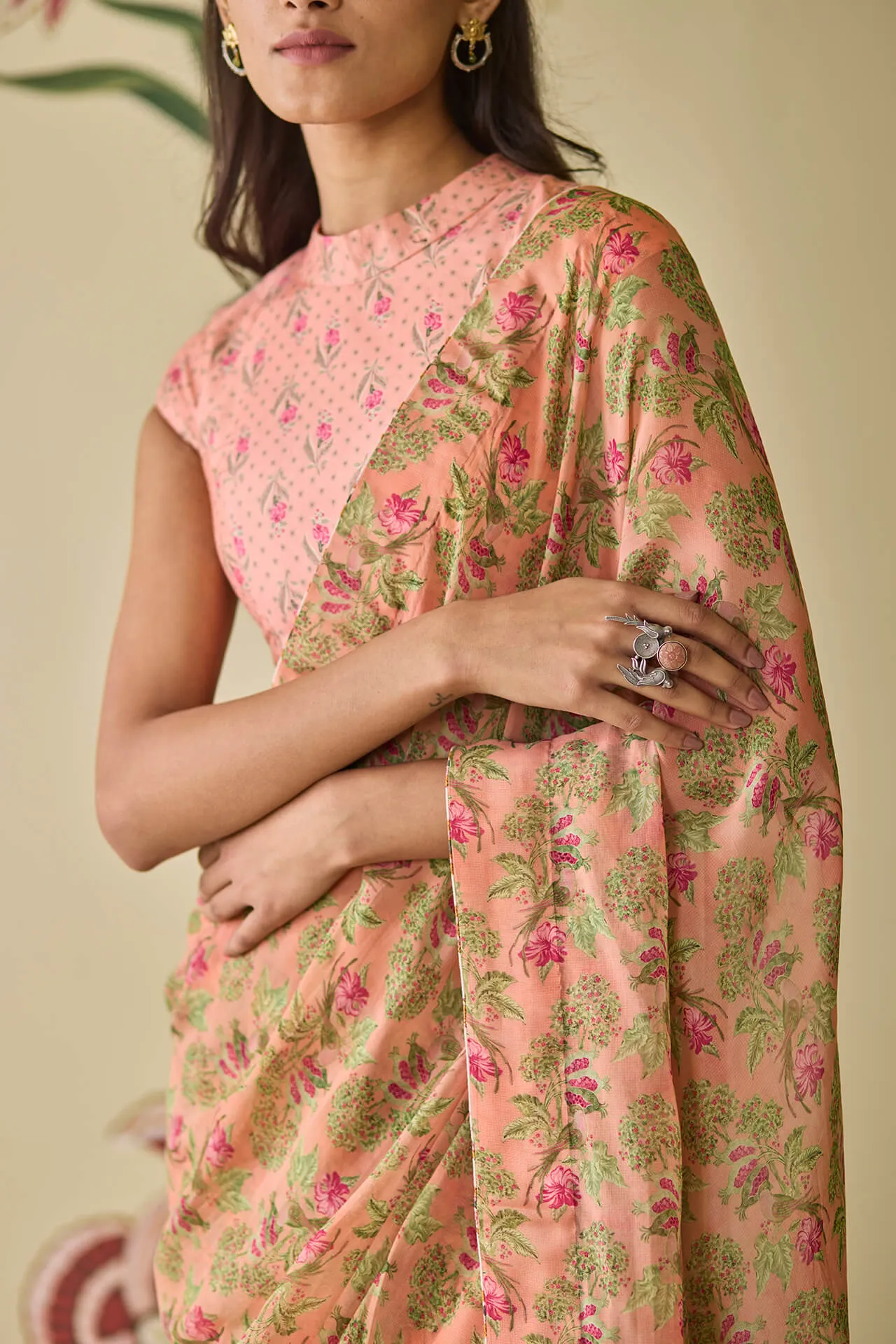 Pink Floral Saree
