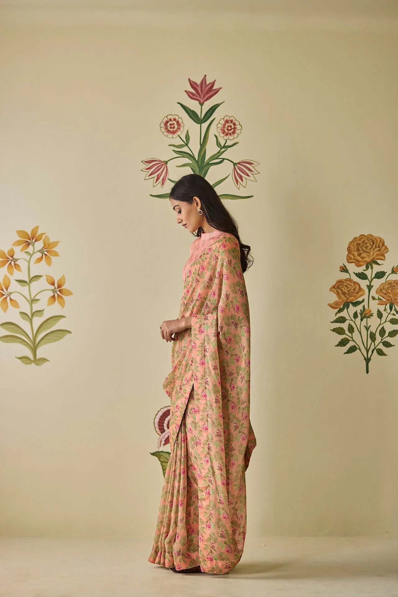Pink Floral Saree