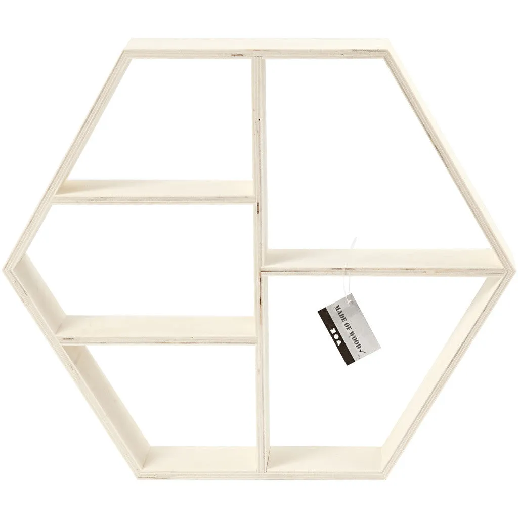Plywood Hexagonal Frame Shelf Home Furnishings Decorations Crafts 38.5x33.5x5 cm