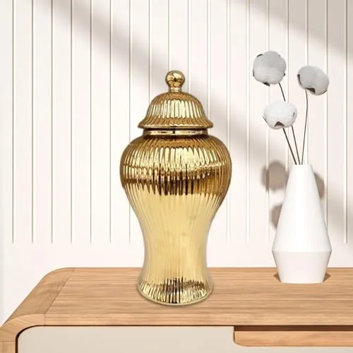 Porcelain Ginger Jar Chinese Ceramic Vase for Desktop Bookshelf Dining Table Gold|Home & Garden | Home Decor| Vases|1 Porcelain Ginger Jar