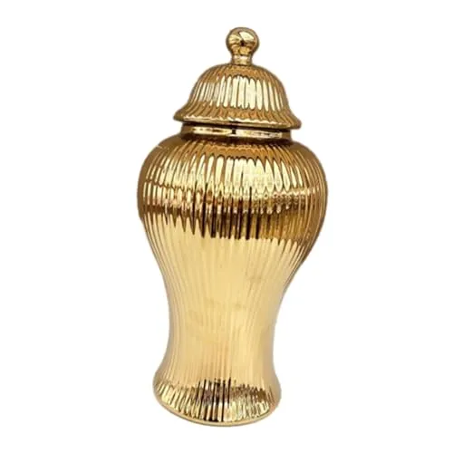 Porcelain Ginger Jar Chinese Ceramic Vase for Desktop Bookshelf Dining Table Gold|Home & Garden | Home Decor| Vases|1 Porcelain Ginger Jar