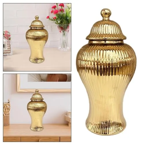 Porcelain Ginger Jar Chinese Ceramic Vase for Desktop Bookshelf Dining Table Gold|Home & Garden | Home Decor| Vases|1 Porcelain Ginger Jar