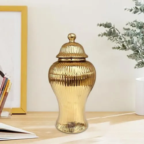 Porcelain Ginger Jar Chinese Ceramic Vase for Desktop Bookshelf Dining Table Gold|Home & Garden | Home Decor| Vases|1 Porcelain Ginger Jar