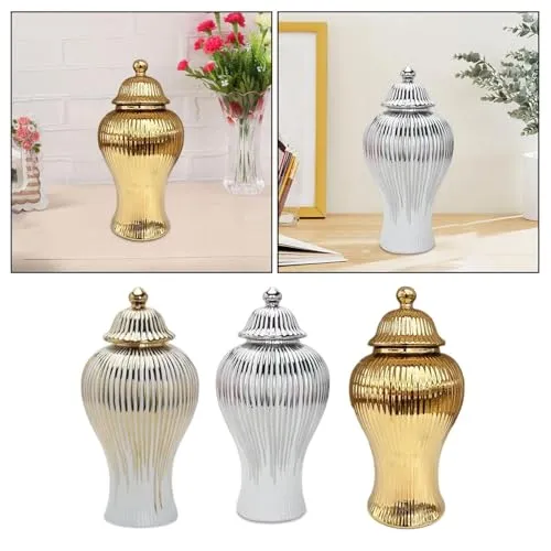 Porcelain Ginger Jar Chinese Ceramic Vase for Desktop Bookshelf Dining Table White and Gold|Home & Garden | Home Decor| Vases|1 Porcelain Ginger Jar