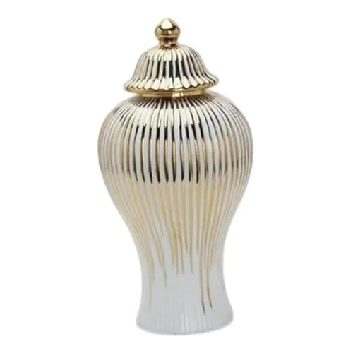 Porcelain Ginger Jar Chinese Ceramic Vase for Desktop Bookshelf Dining Table White and Gold|Home & Garden | Home Decor| Vases|1 Porcelain Ginger Jar