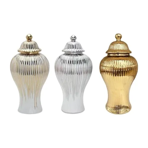 Porcelain Ginger Jar Chinese Ceramic Vase for Desktop Bookshelf Dining Table White and Gold|Home & Garden | Home Decor| Vases|1 Porcelain Ginger Jar