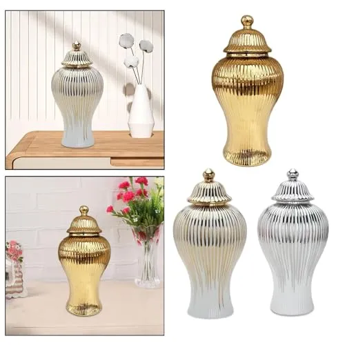Porcelain Ginger Jar Chinese Ceramic Vase for Desktop Bookshelf Dining Table White and Gold|Home & Garden | Home Decor| Vases|1 Porcelain Ginger Jar