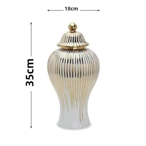 Porcelain Ginger Jar Chinese Ceramic Vase for Desktop Bookshelf Dining Table White and Gold|Home & Garden | Home Decor| Vases|1 Porcelain Ginger Jar