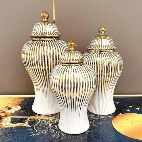 Porcelain Ginger Jar Chinese Ceramic Vase for Desktop Bookshelf Dining Table White and Gold|Home & Garden | Home Decor| Vases|1 Porcelain Ginger Jar