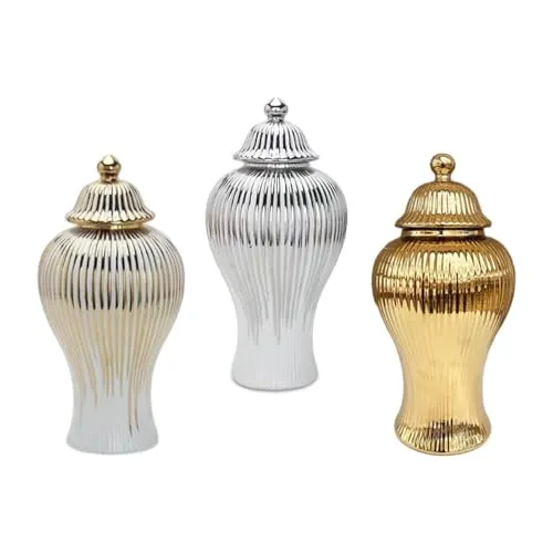 Porcelain Ginger Jar Chinese Ceramic Vase for Desktop Bookshelf Dining Table White and Gold|Home & Garden | Home Decor| Vases|1 Porcelain Ginger Jar