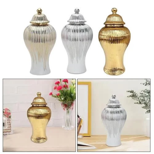 Porcelain Ginger Jar Chinese Ceramic Vase for Desktop Bookshelf Dining Table White and Gold|Home & Garden | Home Decor| Vases|1 Porcelain Ginger Jar
