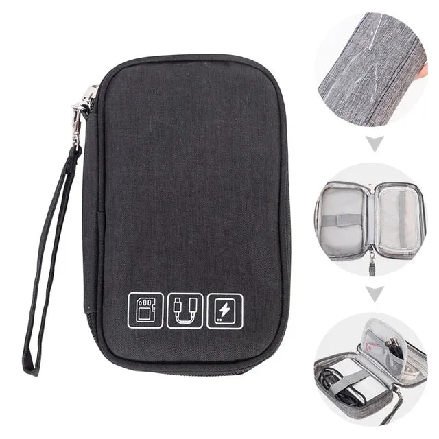 Portable Digital Storage Bags Organizer USB Gear Cables Wires Charger Power Battery Zipper Phone Bag Case Accessories Item