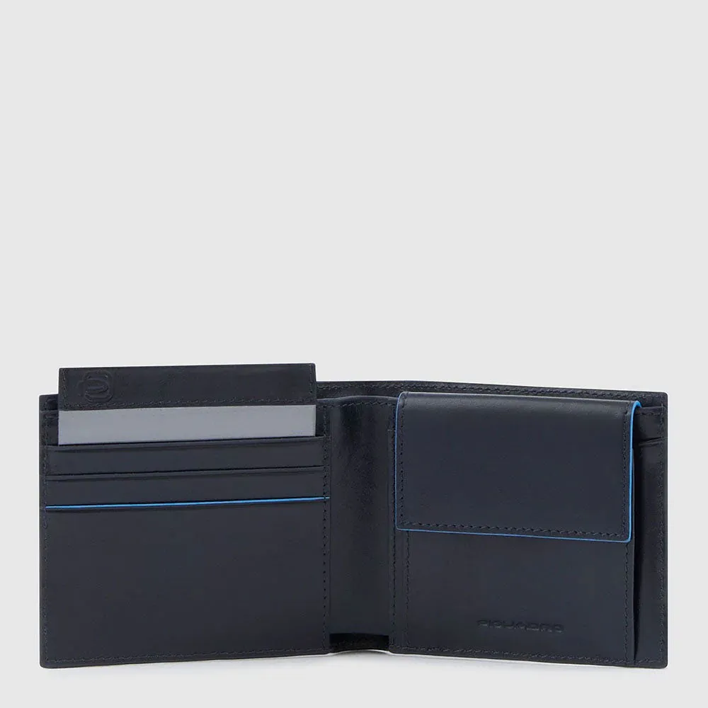 Portafoglio da Uomo Piquadro Porta Monete e Porta Documenti Rimovibile Blue Square Revamp Blu