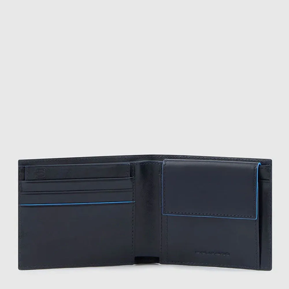 Portafoglio da Uomo Piquadro Porta Monete e Porta Documenti Rimovibile Blue Square Revamp Blu