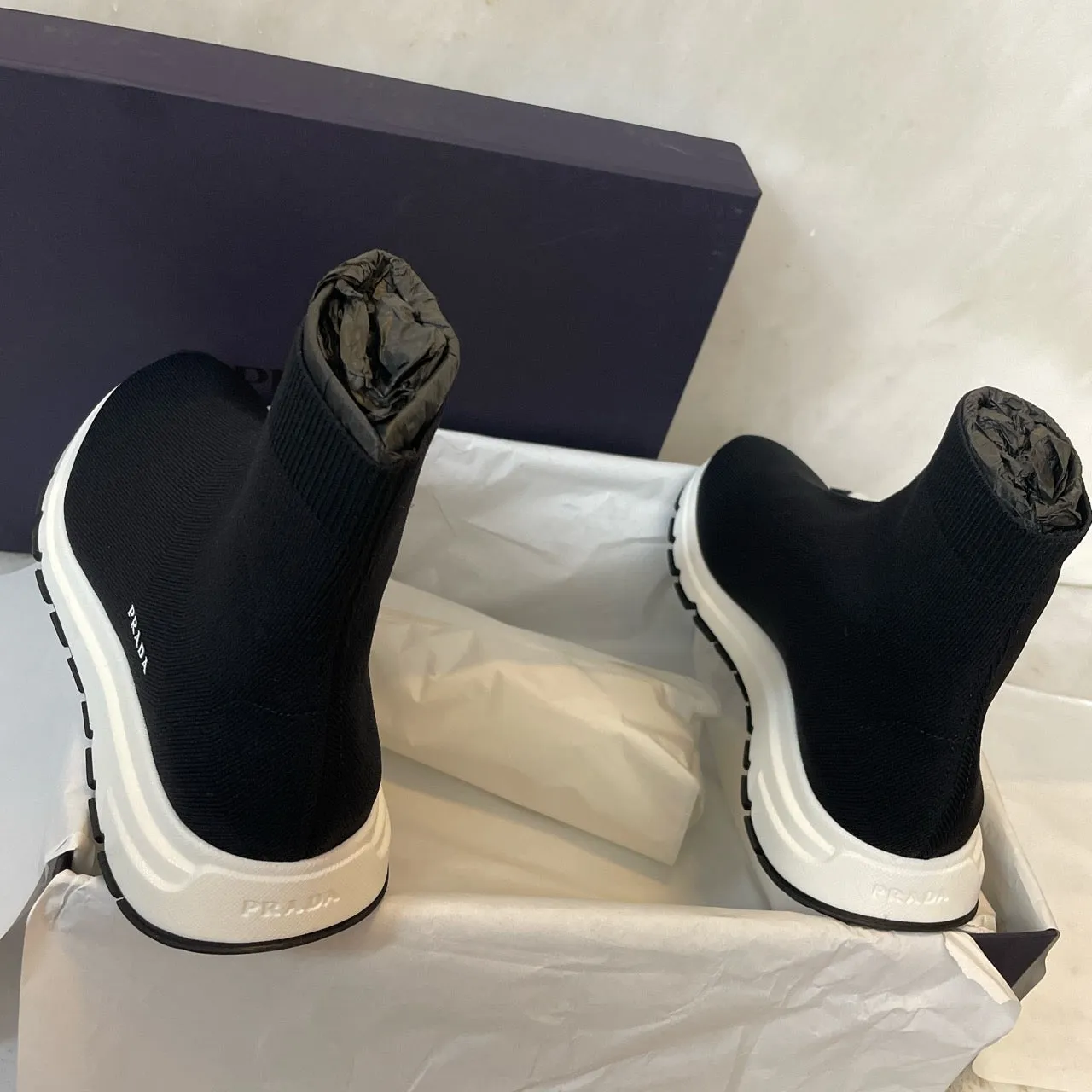 PRADA SPORT SOCK KNIT TRAINERS - BLACK
